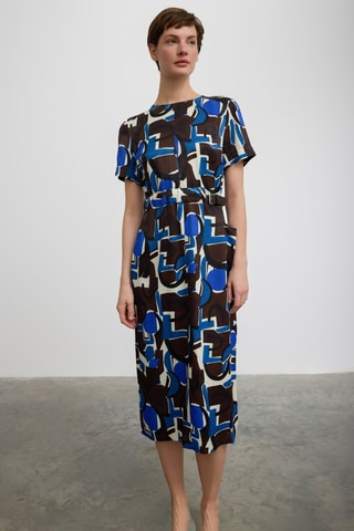 Vestido midi - Azul e castanho
