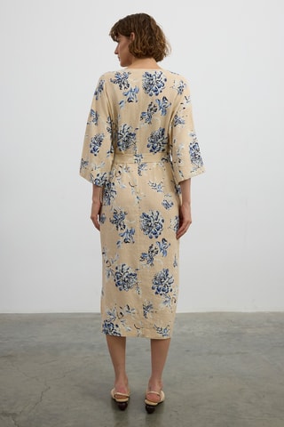 Vestido midi em linho - Bege