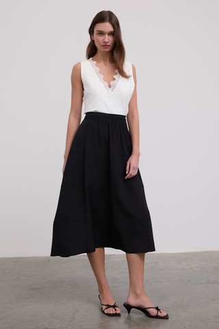Saia midi cintura alta - Preto