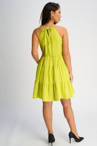 Vestido com folhos em linho - Verde