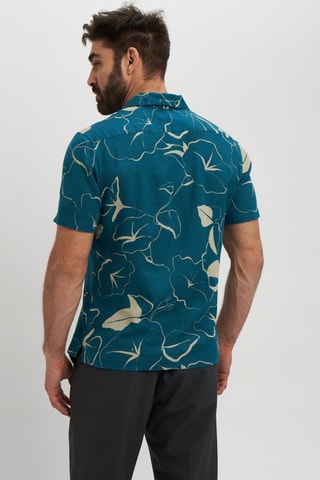 Camisa regular em linho - Azul