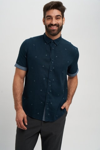 Camisa relaxed em linho - Azul-escuro