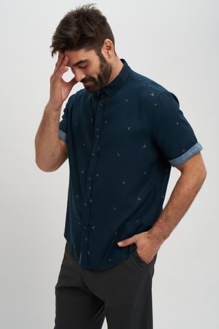 Camisa relaxed em linho - Azul-escuro