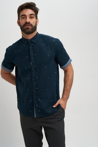 Camisa relaxed em linho - Azul-escuro