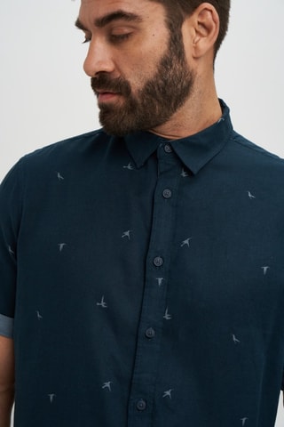 Camisa relaxed em linho - Azul-escuro