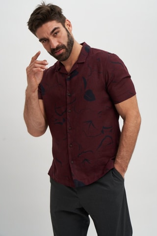 Camisa regular em linho - Bordô e azul-marinho