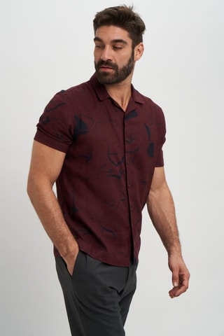 Camisa regular em linho - Bordô e azul-marinho