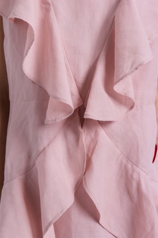 Vestido com folhos em linho - Rosa