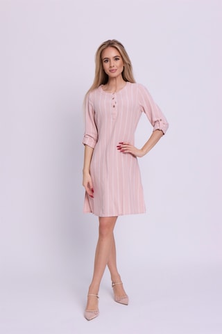 Vestido direito em linho - Rosa