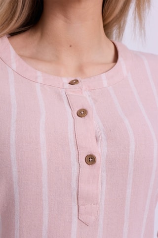 Vestido direito em linho - Rosa