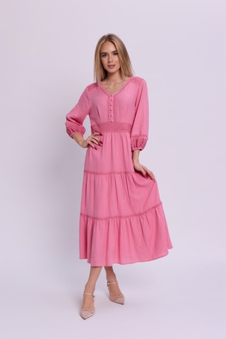 Vestido médio em linho - Rosa