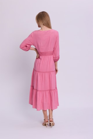 Vestido médio em linho - Rosa