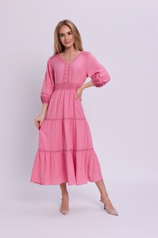 Vestido médio em linho - Rosa