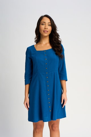 Vestido-camisa em linho - Azul-petróleo