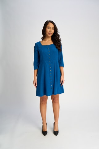 Vestido-camisa em linho - Azul-petróleo