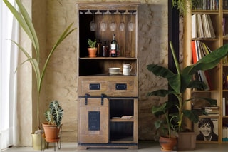 Meuble bar 1 porte - Naturel et noir
