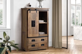 Meuble de rangement 1 porte - Naturel et noir