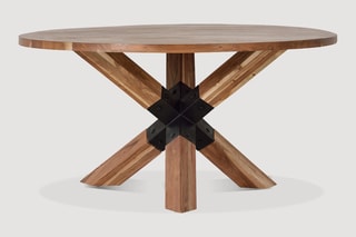Table à manger ronde - Naturel et noir