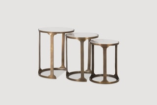 3 tables gigognes - Cuivré et blanc