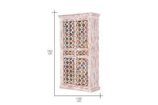 Armoire 4 portes et 2 tiroirs - Blanc vieilli et doré