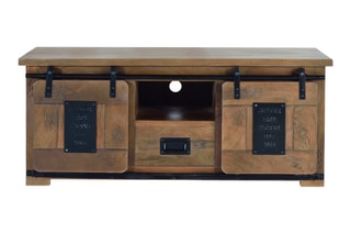Meuble TV 2 portes - Naturel et noir