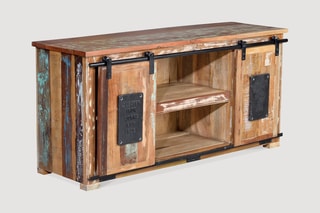 Meuble TV 2 portes - Naturel et noir