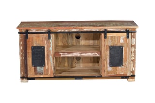 Meuble TV 2 portes - Naturel et noir