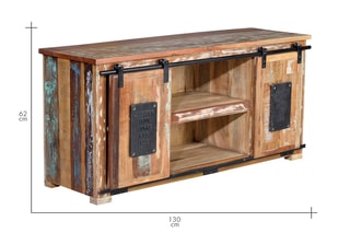 Meuble TV 2 portes - Naturel et noir