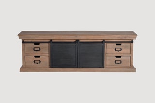 Meuble TV 2 portes - Naturel et noir