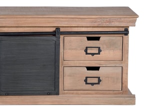 Meuble TV 2 portes - Naturel et noir