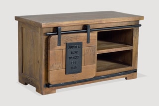 Meuble TV 1 porte - Naturel et noir