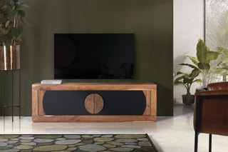 Meuble TV 4 portes - Naturel et noir