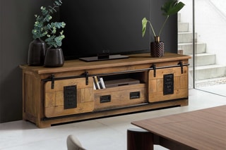 Meuble de TV 2 portes - Naturel et noir