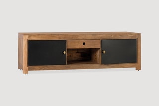 Meuble TV 2 portes - Naturel et noir