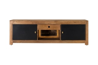 Meuble TV 2 portes - Naturel et noir