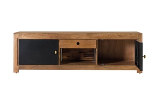 Meuble TV 2 portes - Naturel et noir