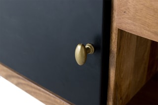 Meuble TV 2 portes - Naturel et noir