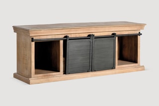 Meuble TV 2 portes - Naturel et noir