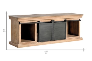 Meuble TV 2 portes - Naturel et noir