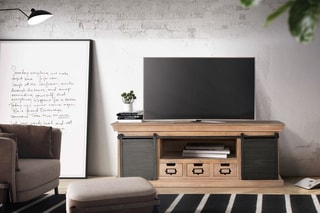 Meuble TV 2 portes - Naturel et noir