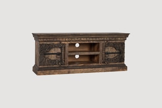 Meuble TV 2 portes en manguier massif - 150 x 61 x 40 cm