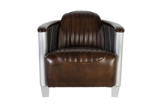 Fauteuil - Marron et argenté - En cuir et aluminium
