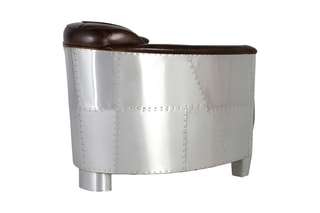 Fauteuil - Marron et argenté - En cuir et aluminium