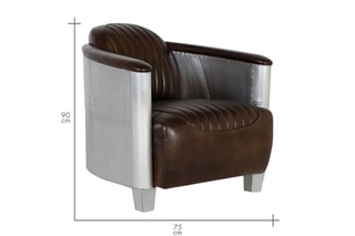 Fauteuil - Marron et argenté - En cuir et aluminium