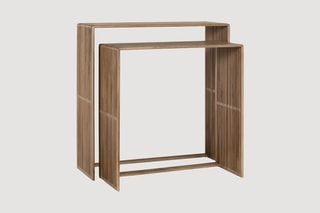 2 consoles gigognes en teck - 75 x 75 x 30/85 x 86 x 30 cm