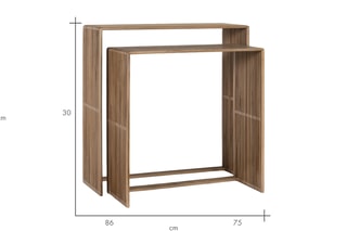 2 consoles gigognes en teck - 75 x 75 x 30/85 x 86 x 30 cm