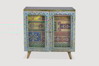 Commode 2 portes - 
Naturel et bleu