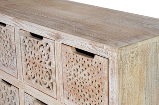 Commode 9 tiroirs - Blanc vieilli et naturel