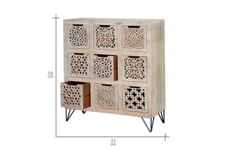 Commode 9 tiroirs - Blanc vieilli et naturel