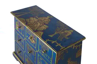 Commode 9 tiroirs - Bleu et doré